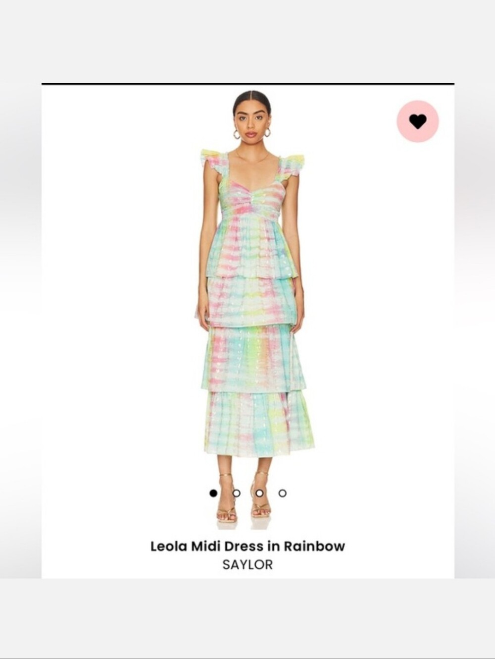 Saylor Leola Midi Tiered Metallic Hearts Dress in Rainbow Cotton Blend XS